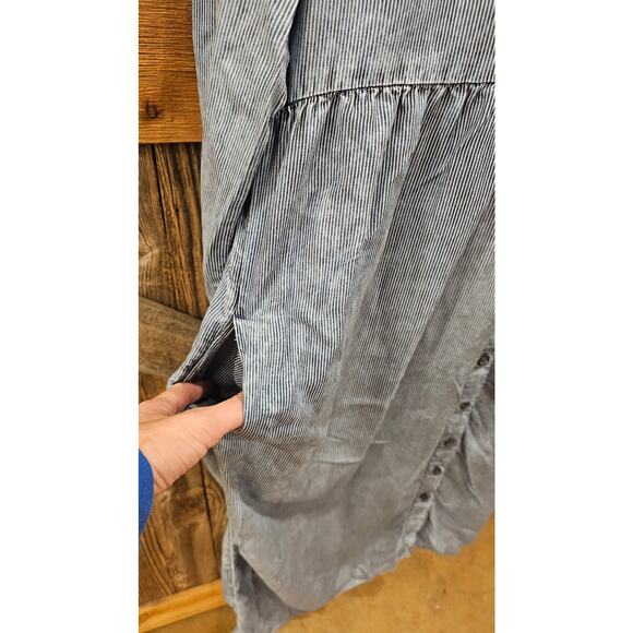 Coldwater creek 14 PETITE 14P chambray stripe button front pocket dress lyocell - Picture 3 of 9